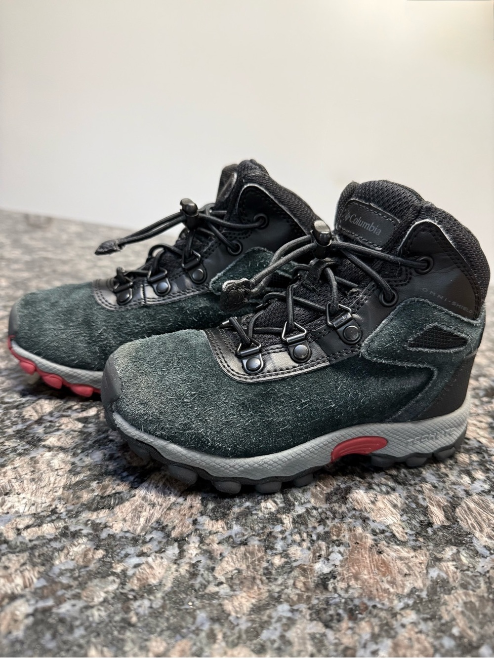 Columbia Kids Green Suede Hiking Boots with Red Accents